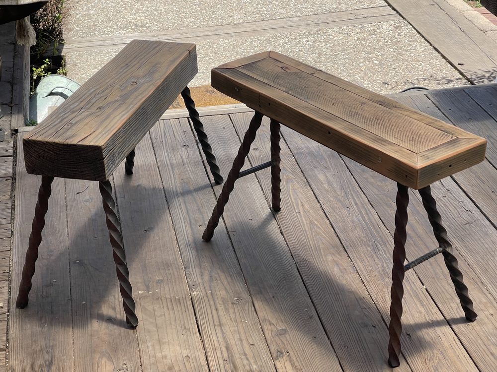 Custom fabricated wood and metal benches
